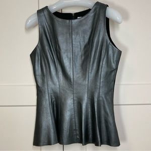 My Tribe Genuine Black Leather Sleeveless Top Peplum Bottom Zip Back NWOT